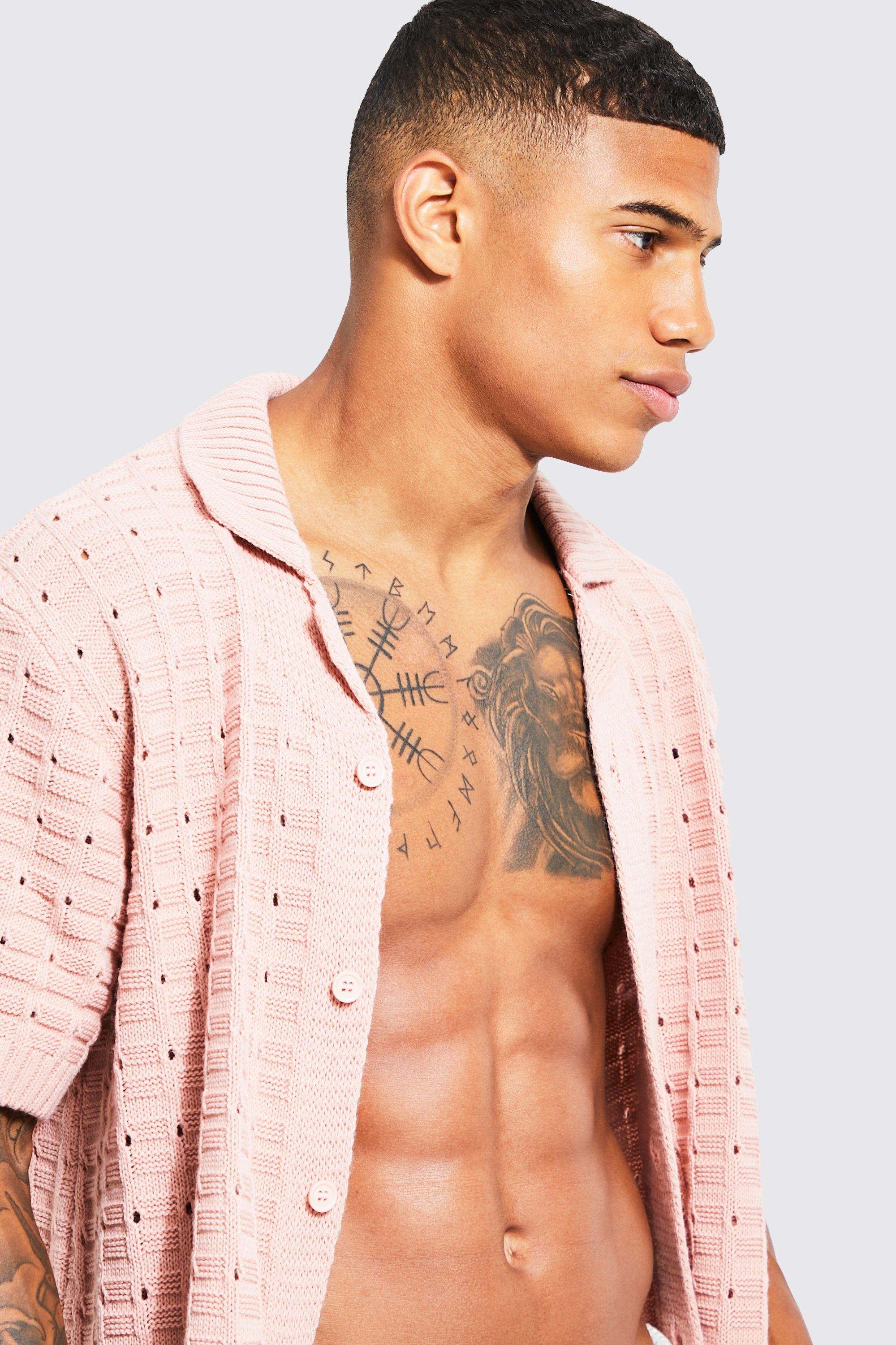 Open Stitch Button Down Knitted Shirt | boohoo